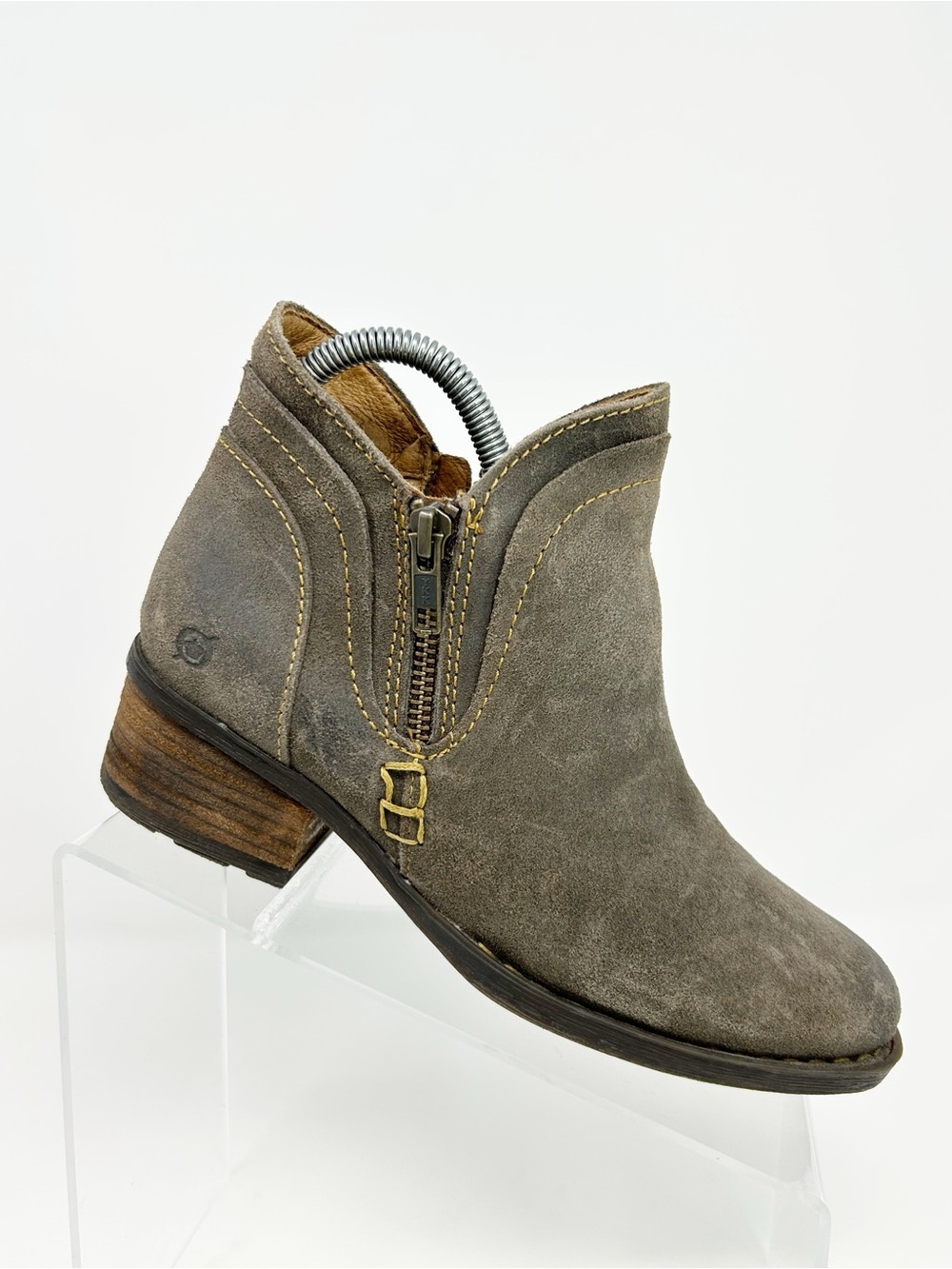 Born Malta II Womens Ankle Booties Taupe Gray Side Zip Block Heel Size 6